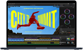 Pantalla de una MacBook Air, vista parcial, que muestra una edición de video para demostrar las capacidades del chip M5