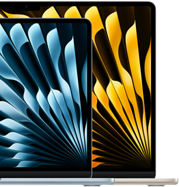 Dos MacBook Air que muestran el tamaño relativo de las pantallas: 13.6 pulgadas y 15.3 pulgadas, medidas en diagonal