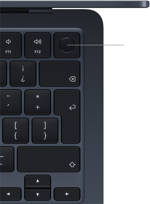 Teclado de la MacBook Air, parte superior derecha, que muestra la ubicación del botón de Touch ID