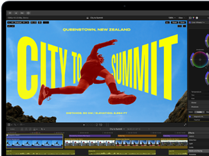 Pantalla de una MacBook Air que muestra una edición de video para demostrar las capacidades del chip M5